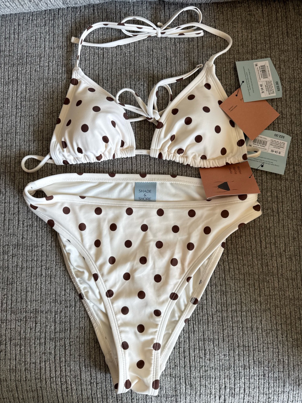 Shade & Shore Cream Polka Dot Triangle Bikini Set in Brown